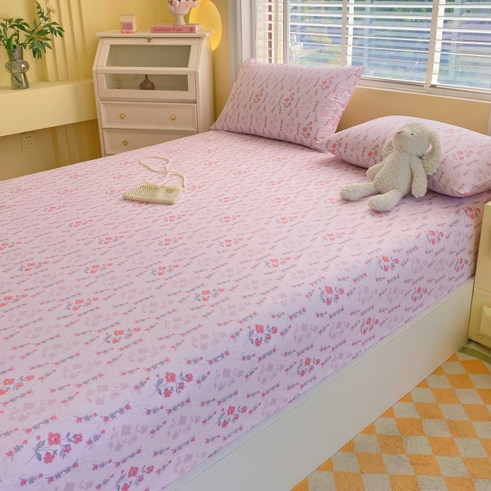 91家纺网 家纺一手货源 找家纺 慕尚家纺 2025新款全棉纯棉老粗布花卉床笠款凉席席子 花花世界