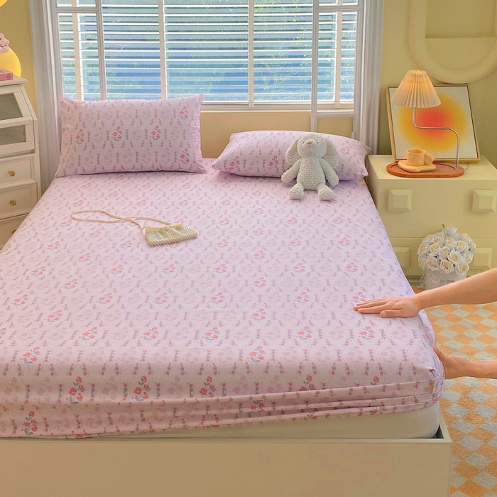 91家纺网 家纺一手货源 找家纺 慕尚家纺 2025新款全棉纯棉老粗布花卉床笠款凉席席子 花花世界