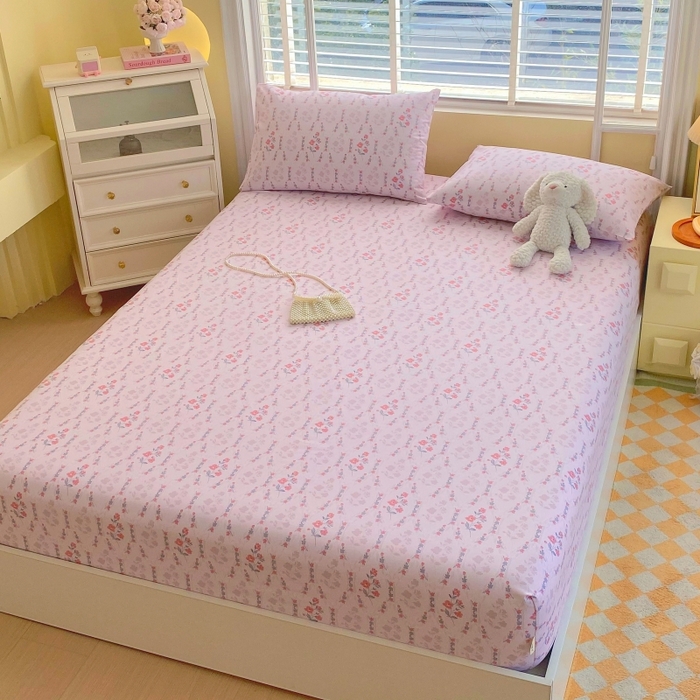 91家纺网 家纺一手货源 找家纺 慕尚家纺 2025新款全棉纯棉老粗布花卉床笠款凉席席子 花花世界