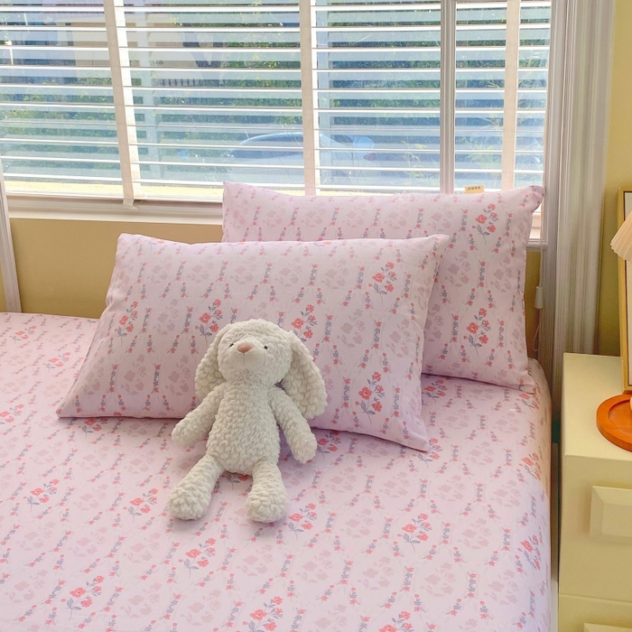 91家纺网 家纺一手货源 找家纺 慕尚家纺 2025新款全棉纯棉老粗布花卉床笠款凉席席子 花花世界