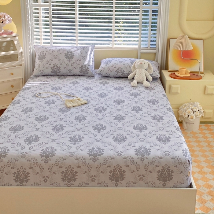 91家纺网 家纺一手货源 找家纺 慕尚家纺 2025新款全棉纯棉老粗布花卉床笠款凉席席子 花开富贵-灰