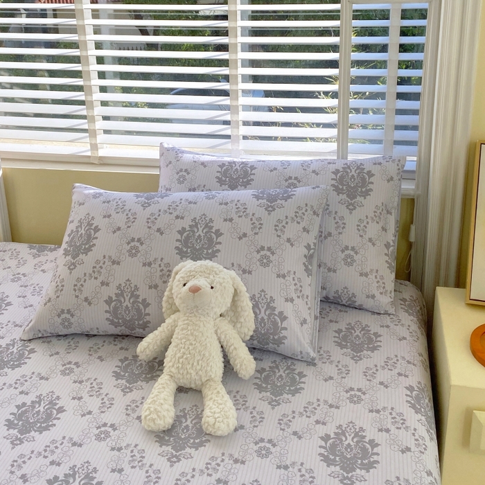 91家纺网 家纺一手货源 找家纺 慕尚家纺 2025新款全棉纯棉老粗布花卉床笠款凉席席子 花开富贵-灰