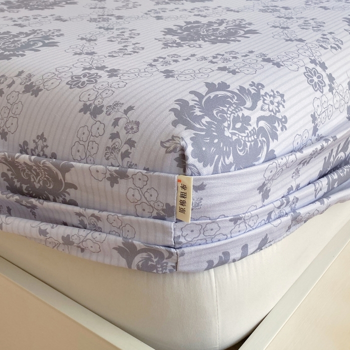 91家纺网 家纺一手货源 找家纺 慕尚家纺 2025新款全棉纯棉老粗布花卉床笠款凉席席子 花开富贵-灰