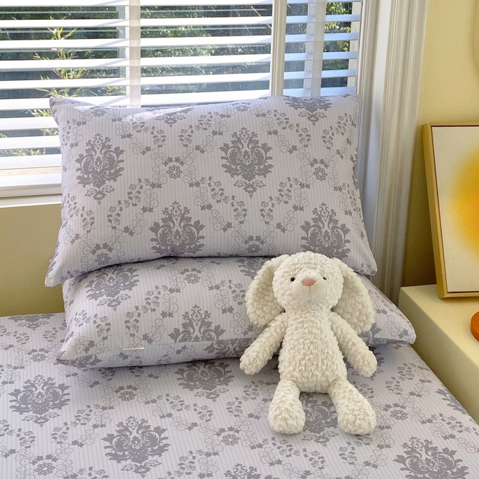 91家纺网 家纺一手货源 找家纺 慕尚家纺 2025新款全棉纯棉老粗布花卉床笠款凉席席子 花开富贵-灰