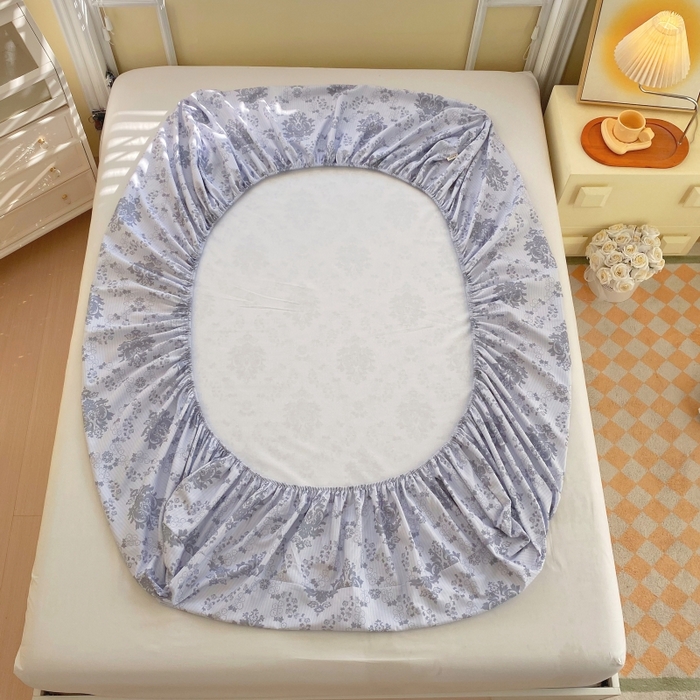 91家纺网 家纺一手货源 找家纺 慕尚家纺 2025新款全棉纯棉老粗布花卉床笠款凉席席子 花开富贵-灰