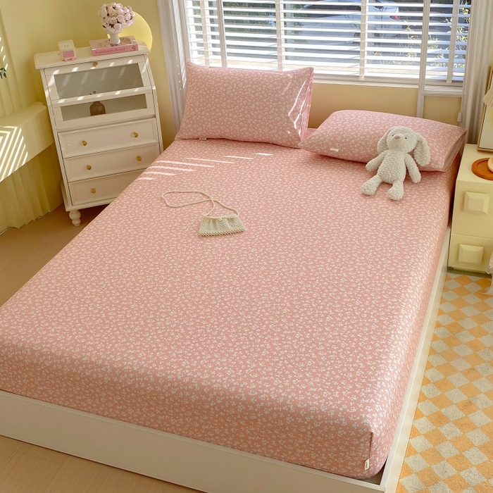 91家纺网 家纺一手货源 找家纺 慕尚家纺 2025新款全棉纯棉老粗布花卉床笠款凉席席子 花语