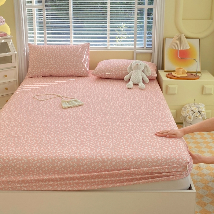 91家纺网 家纺一手货源 找家纺 慕尚家纺 2025新款全棉纯棉老粗布花卉床笠款凉席席子 花语