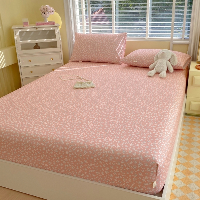 91家纺网 家纺一手货源 找家纺 慕尚家纺 2025新款全棉纯棉老粗布花卉床笠款凉席席子 花语