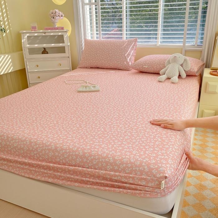 91家纺网 家纺一手货源 找家纺 慕尚家纺 2025新款全棉纯棉老粗布花卉床笠款凉席席子 花语