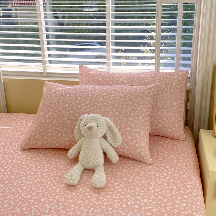 91家纺网 家纺一手货源 找家纺 慕尚家纺 2025新款全棉纯棉老粗布花卉床笠款凉席席子 花语