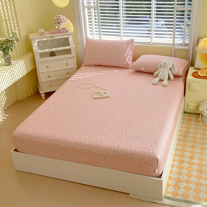 91家纺网 家纺一手货源 找家纺 慕尚家纺 2025新款全棉纯棉老粗布花卉床笠款凉席席子 花语