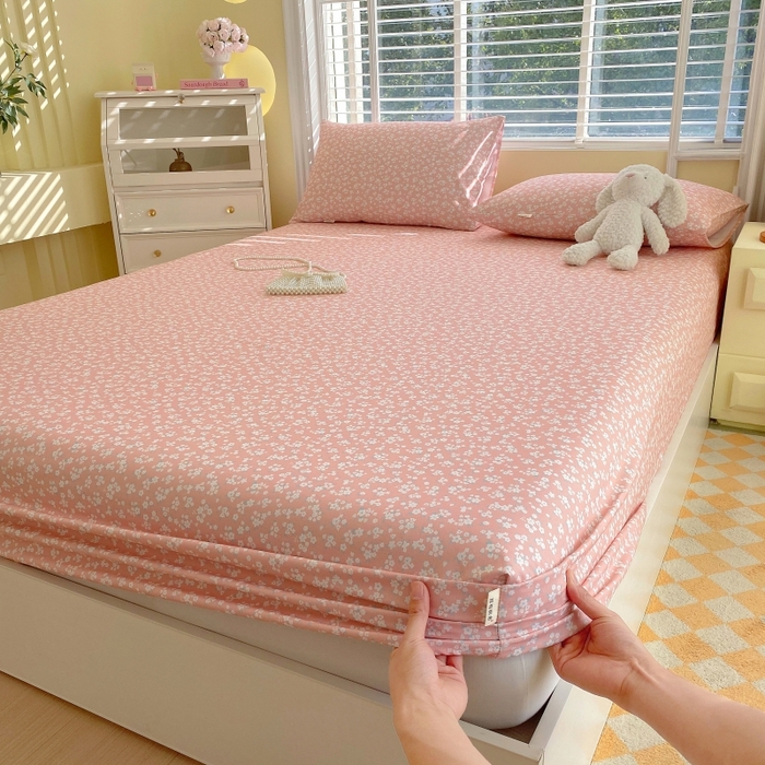 91家纺网 家纺一手货源 找家纺 慕尚家纺 2025新款全棉纯棉老粗布花卉床笠款凉席席子 花语