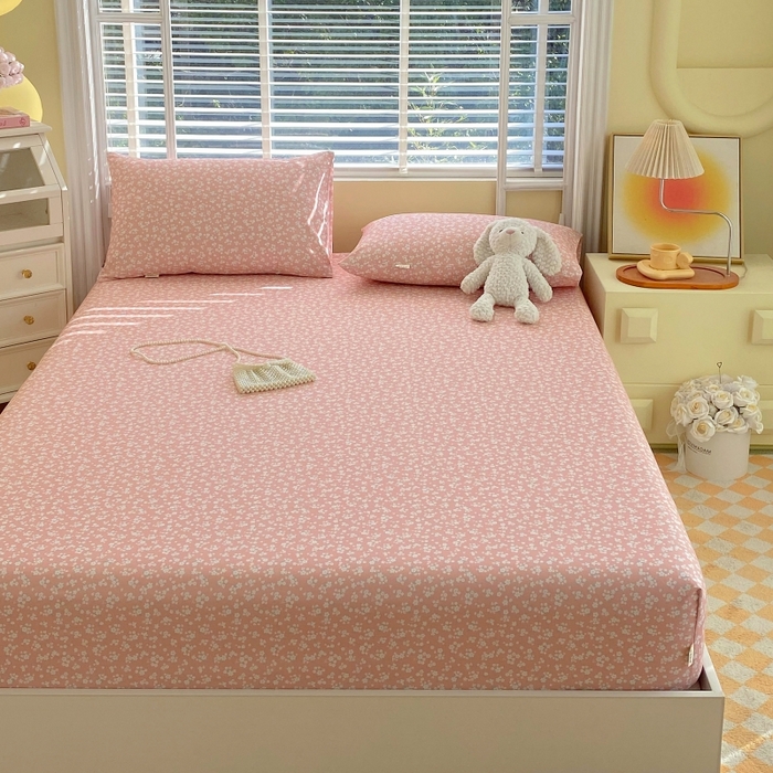 91家纺网 家纺一手货源 找家纺 慕尚家纺 2025新款全棉纯棉老粗布花卉床笠款凉席席子 花语