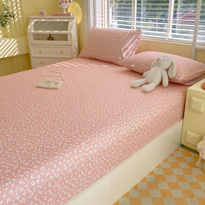 91家纺网 家纺一手货源 找家纺 慕尚家纺 2025新款全棉纯棉老粗布花卉床笠款凉席席子 花语