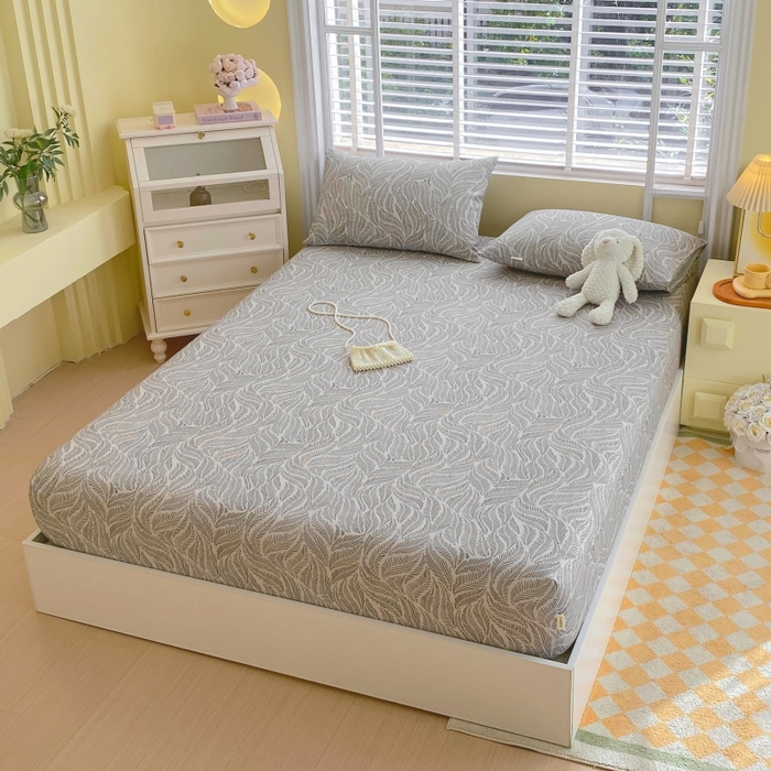 91家纺网 家纺一手货源 找家纺 慕尚家纺 2025新款全棉纯棉老粗布花卉床笠款凉席席子 兰羽-叶韵