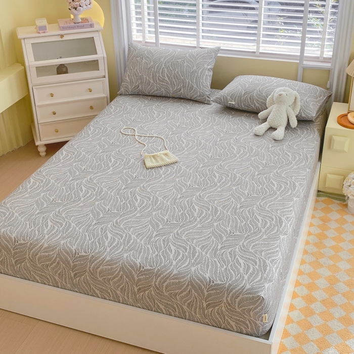 91家纺网 家纺一手货源 找家纺 慕尚家纺 2025新款全棉纯棉老粗布花卉床笠款凉席席子 兰羽-叶韵