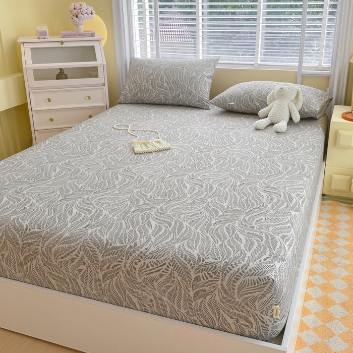 91家纺网 家纺一手货源 找家纺 慕尚家纺 2025新款全棉纯棉老粗布花卉床笠款凉席席子 兰羽-叶韵