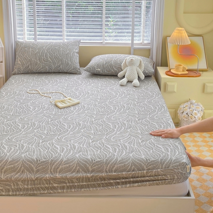 91家纺网 家纺一手货源 找家纺 慕尚家纺 2025新款全棉纯棉老粗布花卉床笠款凉席席子 兰羽-叶韵