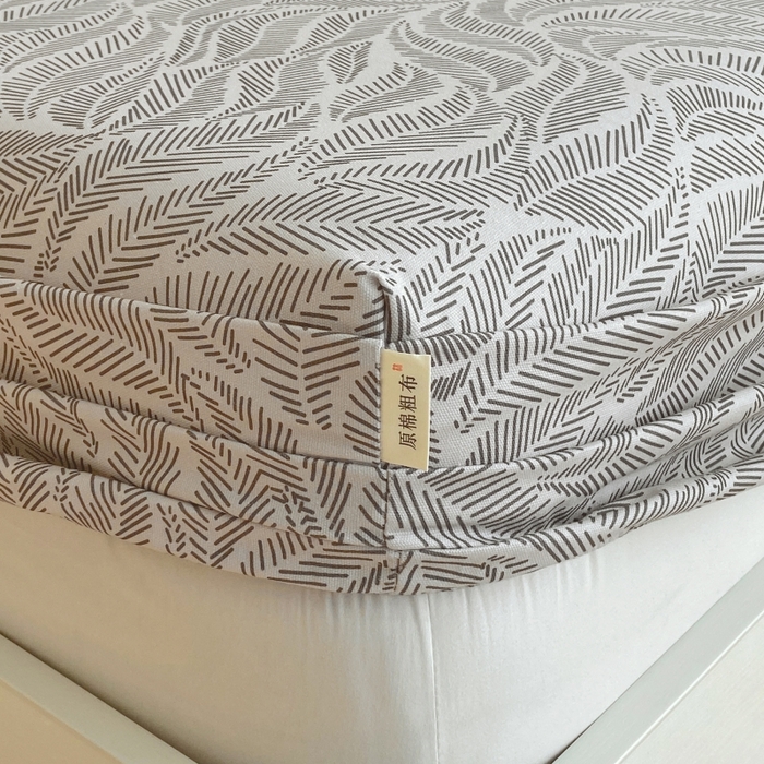 91家纺网 家纺一手货源 找家纺 慕尚家纺 2025新款全棉纯棉老粗布花卉床笠款凉席席子 兰羽-叶韵