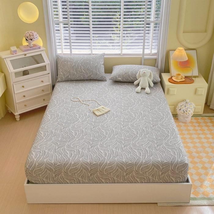 91家纺网 家纺一手货源 找家纺 慕尚家纺 2025新款全棉纯棉老粗布花卉床笠款凉席席子 兰羽-叶韵