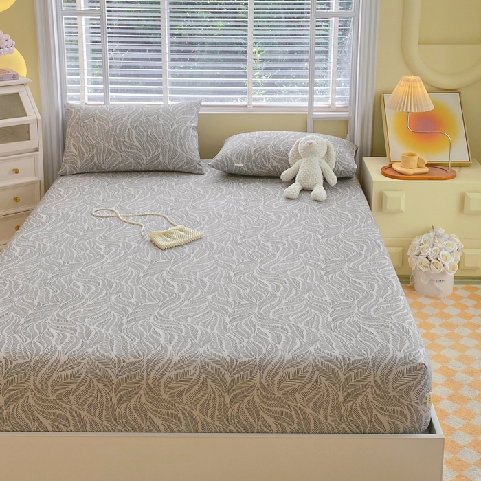 91家纺网 家纺一手货源 找家纺 慕尚家纺 2025新款全棉纯棉老粗布花卉床笠款凉席席子 兰羽-叶韵