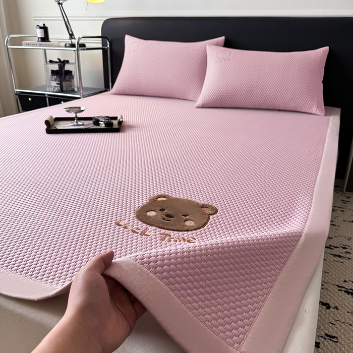 全季家居 2025新款A类乙纶PE调皮熊贴布绣系列凉豆豆席凉席席子 床席款-淡粉