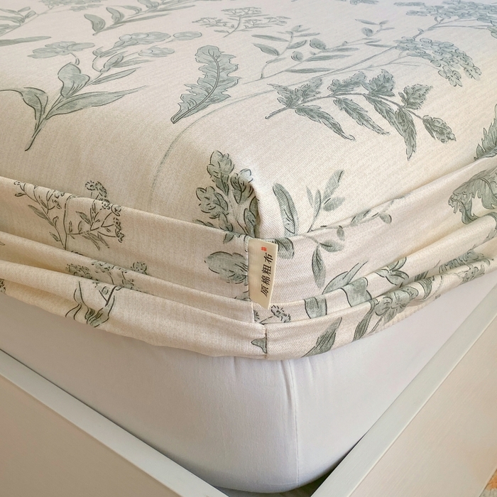 91家纺网 家纺一手货源 找家纺 慕尚家纺 2025新款全棉纯棉老粗布花卉床笠款凉席席子 绿野