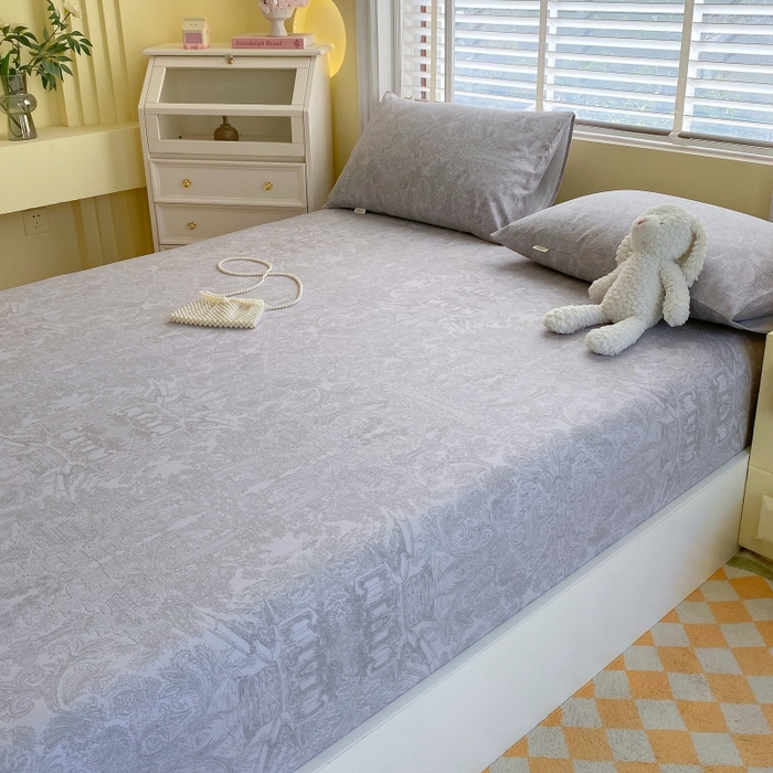 91家纺网 家纺一手货源 找家纺 慕尚家纺 2025新款全棉纯棉老粗布花卉床笠款凉席席子 梦境