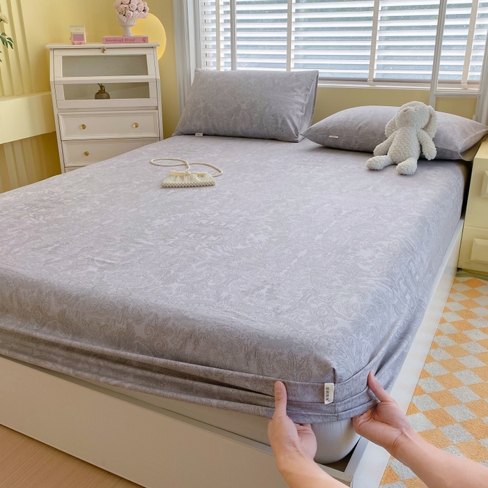 91家纺网 家纺一手货源 找家纺 慕尚家纺 2025新款全棉纯棉老粗布花卉床笠款凉席席子 梦境