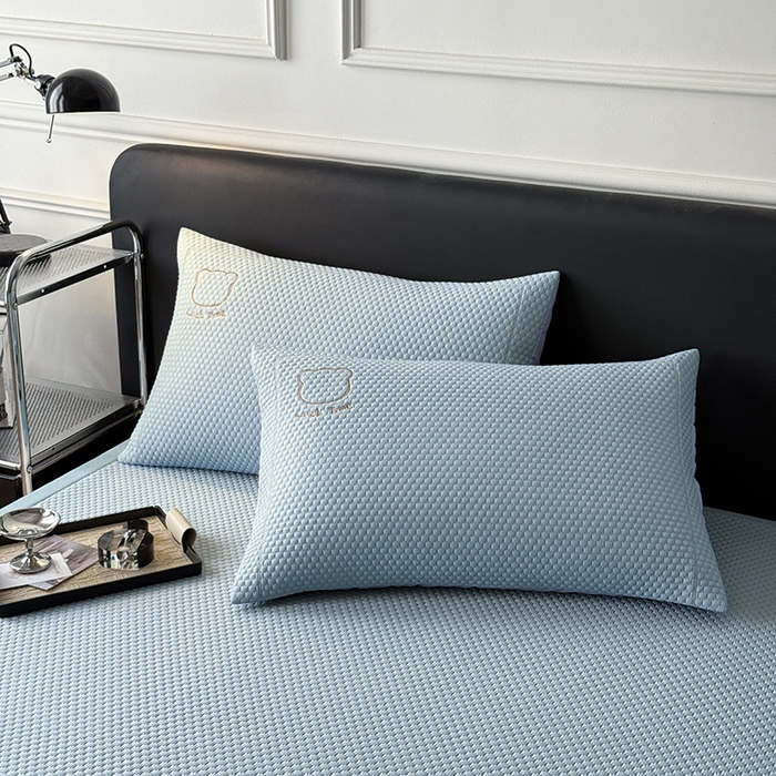 91家纺网 家纺一手货源 找家纺 全季家居 2025新款A类乙纶PE调皮熊贴布绣系列凉豆豆席凉席席子 床席款-天蓝