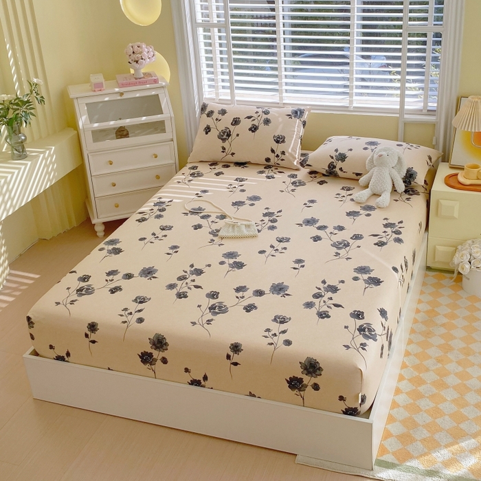 91家纺网 家纺一手货源 找家纺 慕尚家纺 2025新款全棉纯棉老粗布花卉床笠款凉席席子 莫奈花