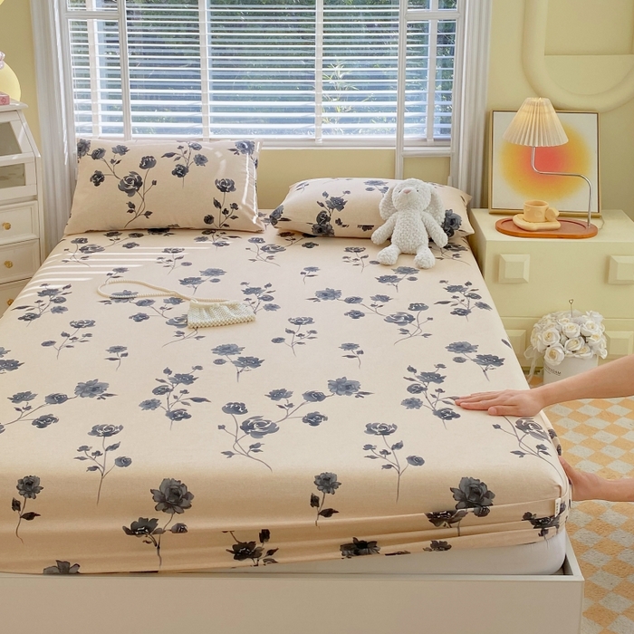 91家纺网 家纺一手货源 找家纺 慕尚家纺 2025新款全棉纯棉老粗布花卉床笠款凉席席子 莫奈花