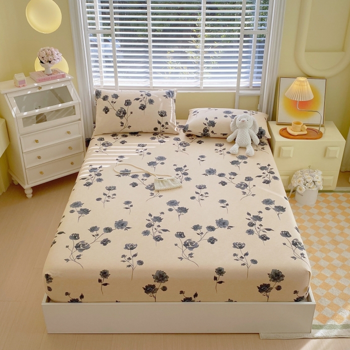 91家纺网 家纺一手货源 找家纺 慕尚家纺 2025新款全棉纯棉老粗布花卉床笠款凉席席子 莫奈花