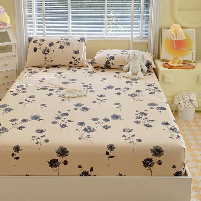 91家纺网 家纺一手货源 找家纺 慕尚家纺 2025新款全棉纯棉老粗布花卉床笠款凉席席子 莫奈花