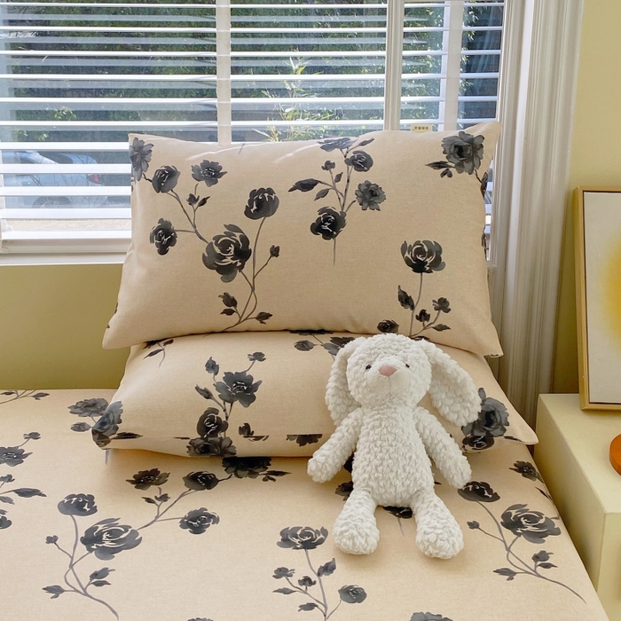 91家纺网 家纺一手货源 找家纺 慕尚家纺 2025新款全棉纯棉老粗布花卉床笠款凉席席子 莫奈花