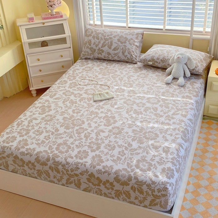 91家纺网 家纺一手货源 找家纺 慕尚家纺 2025新款全棉纯棉老粗布花卉床笠款凉席席子 青花-黄