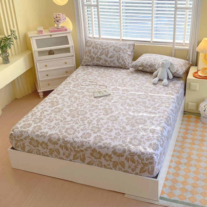 91家纺网 家纺一手货源 找家纺 慕尚家纺 2025新款全棉纯棉老粗布花卉床笠款凉席席子 青花-黄