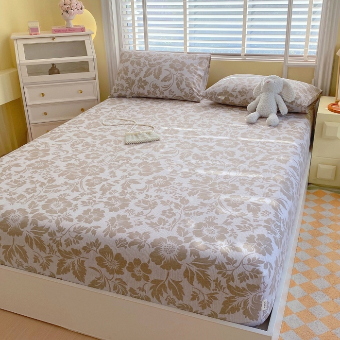 91家纺网 家纺一手货源 找家纺 慕尚家纺 2025新款全棉纯棉老粗布花卉床笠款凉席席子 青花-黄