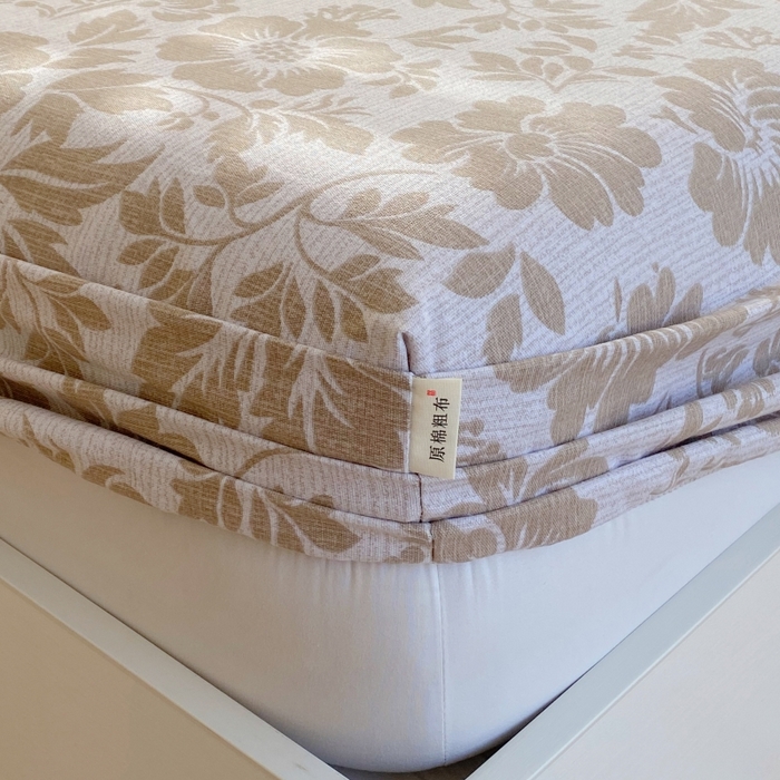 91家纺网 家纺一手货源 找家纺 慕尚家纺 2025新款全棉纯棉老粗布花卉床笠款凉席席子 青花-黄