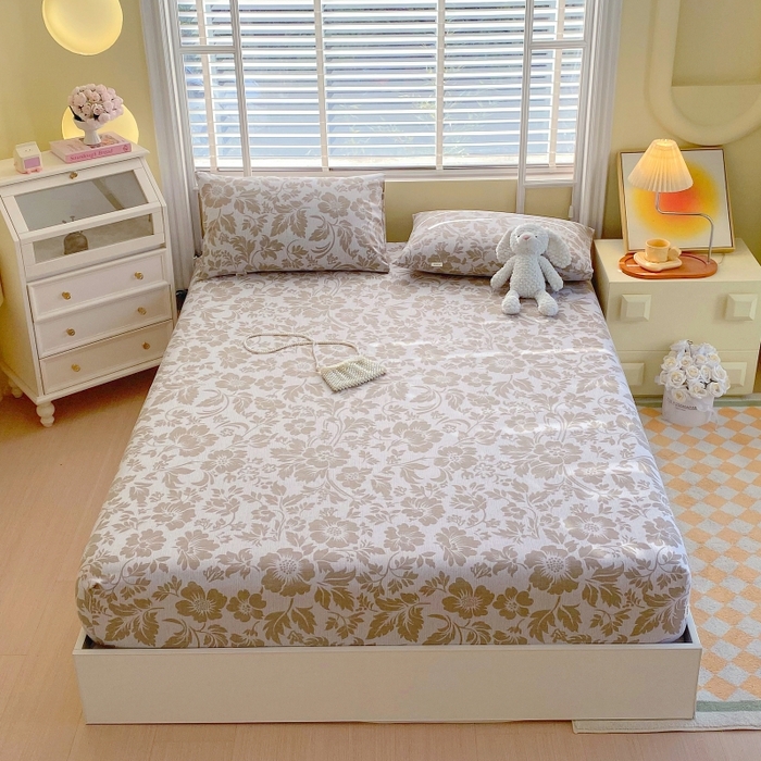 91家纺网 家纺一手货源 找家纺 慕尚家纺 2025新款全棉纯棉老粗布花卉床笠款凉席席子 青花-黄