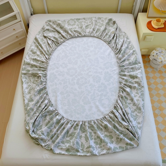 91家纺网 家纺一手货源 找家纺 慕尚家纺 2025新款全棉纯棉老粗布花卉床笠款凉席席子 青花-绿