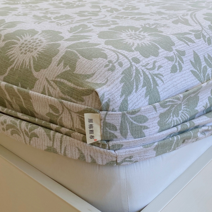 91家纺网 家纺一手货源 找家纺 慕尚家纺 2025新款全棉纯棉老粗布花卉床笠款凉席席子 青花-绿