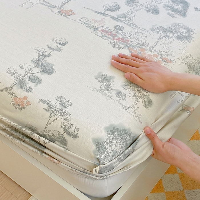 91家纺网 家纺一手货源 找家纺 慕尚家纺 2025新款全棉纯棉老粗布花卉床笠款凉席席子 水墨江南