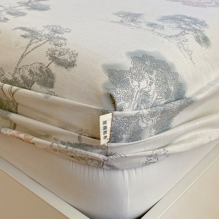 91家纺网 家纺一手货源 找家纺 慕尚家纺 2025新款全棉纯棉老粗布花卉床笠款凉席席子 水墨江南