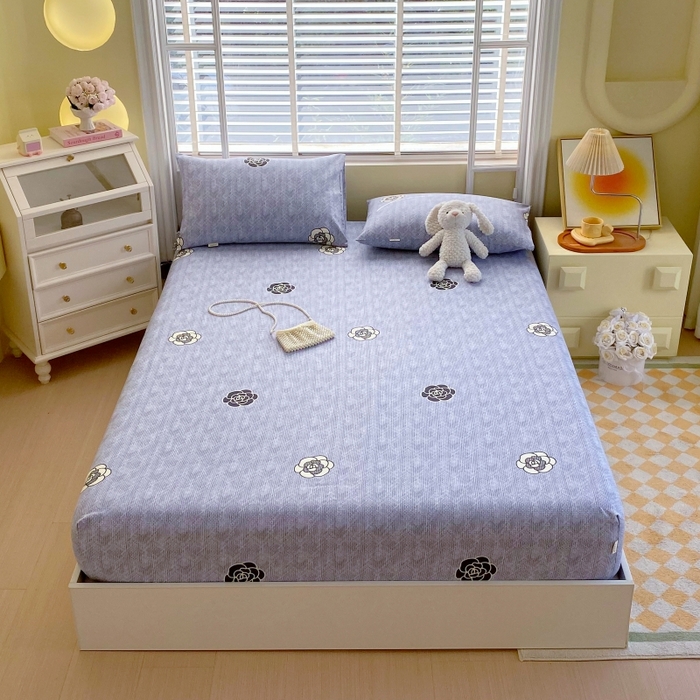 91家纺网 家纺一手货源 找家纺 慕尚家纺 2025新款全棉纯棉老粗布花卉床笠款凉席席子 香奈花