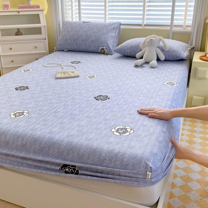 91家纺网 家纺一手货源 找家纺 慕尚家纺 2025新款全棉纯棉老粗布花卉床笠款凉席席子 香奈花