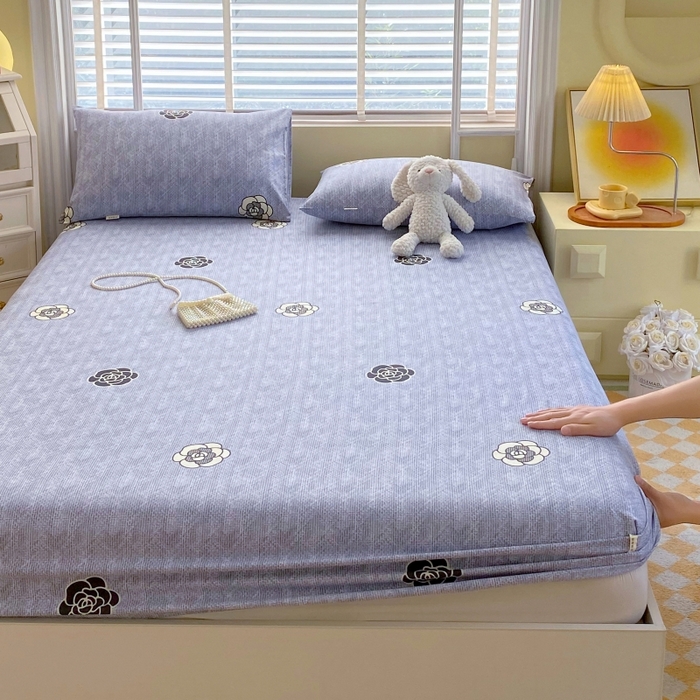 91家纺网 家纺一手货源 找家纺 慕尚家纺 2025新款全棉纯棉老粗布花卉床笠款凉席席子 香奈花