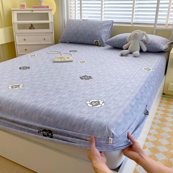 91家纺网 家纺一手货源 找家纺 慕尚家纺 2025新款全棉纯棉老粗布花卉床笠款凉席席子 香奈花