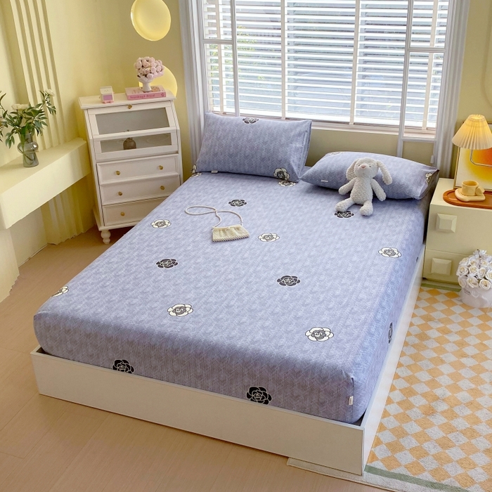 91家纺网 家纺一手货源 找家纺 慕尚家纺 2025新款全棉纯棉老粗布花卉床笠款凉席席子 香奈花