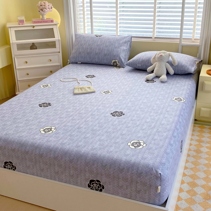 91家纺网 家纺一手货源 找家纺 慕尚家纺 2025新款全棉纯棉老粗布花卉床笠款凉席席子 香奈花